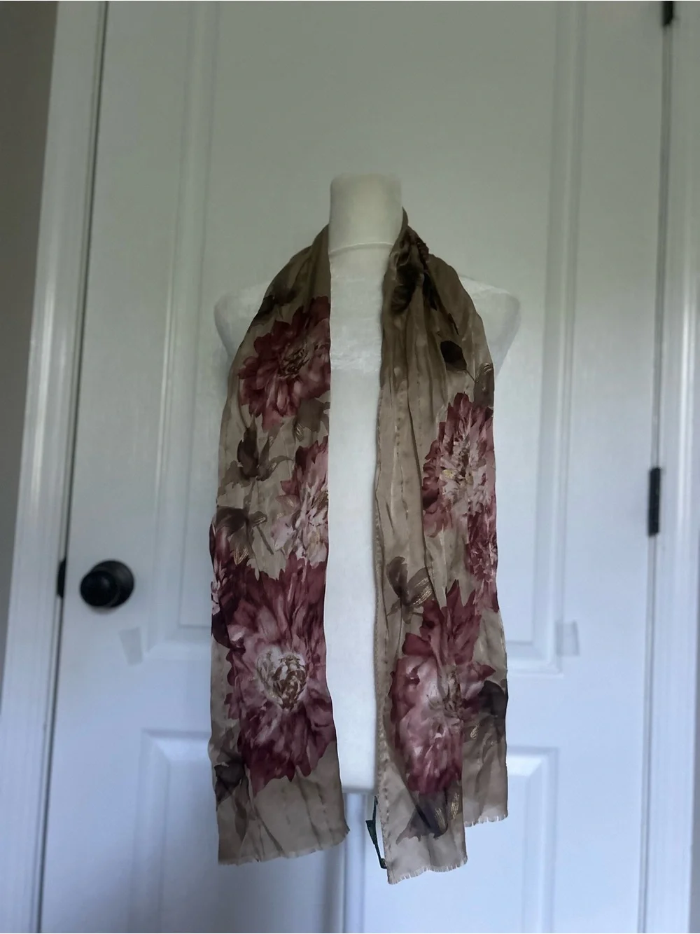 Ralph Lauren 100% Silk Floral Scarf in Blush & Burgundy Rose